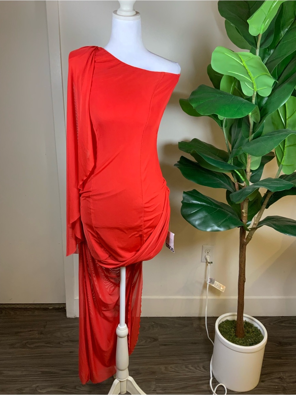 ASOS One-Shoulder Draped Red Evening Dress
